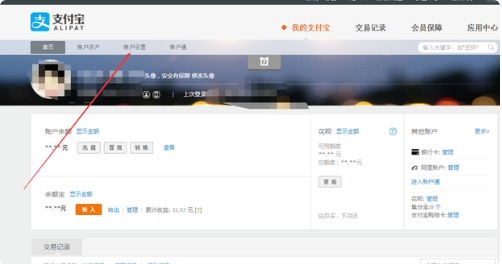 支付宝账户管理界面示意图